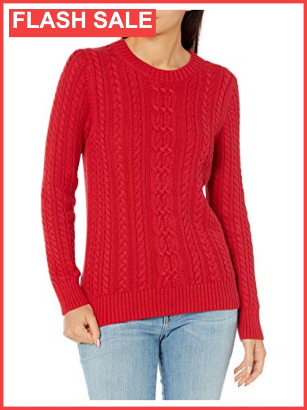 Women's Cotton Cable Knit Crewneck Pullover Sweater Regular Fit